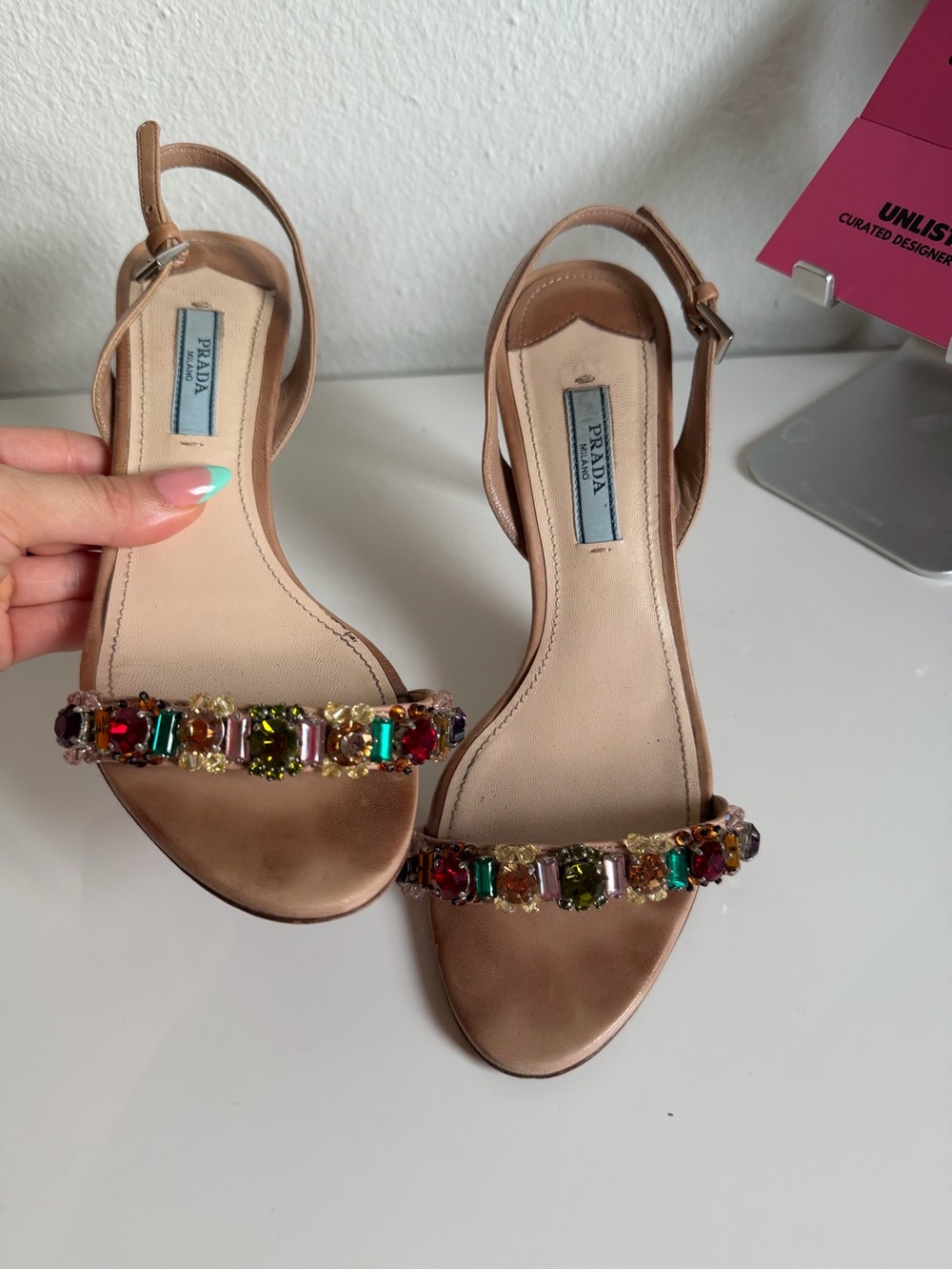 Vintage Prada Jeweled Satin Slingback Heels Size 36 - Picture 8 of 16
